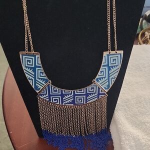 Blue and Gold Geometric Necklace